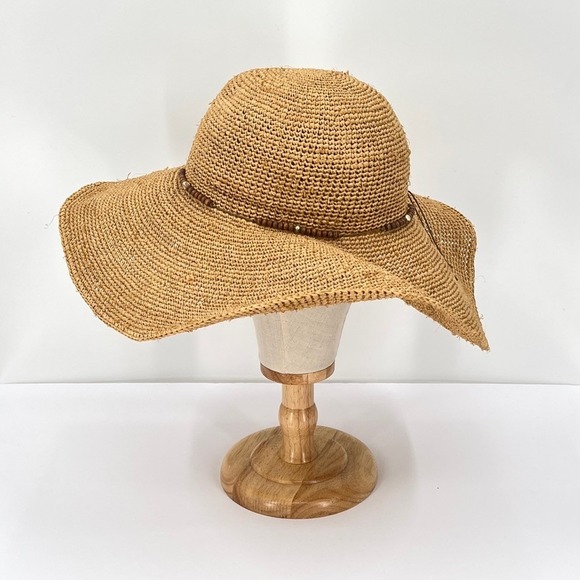 HATattack New York Straw Floppy Sun Hat Womens One Size Beaded Beach Vacation - Picture 6 of 16